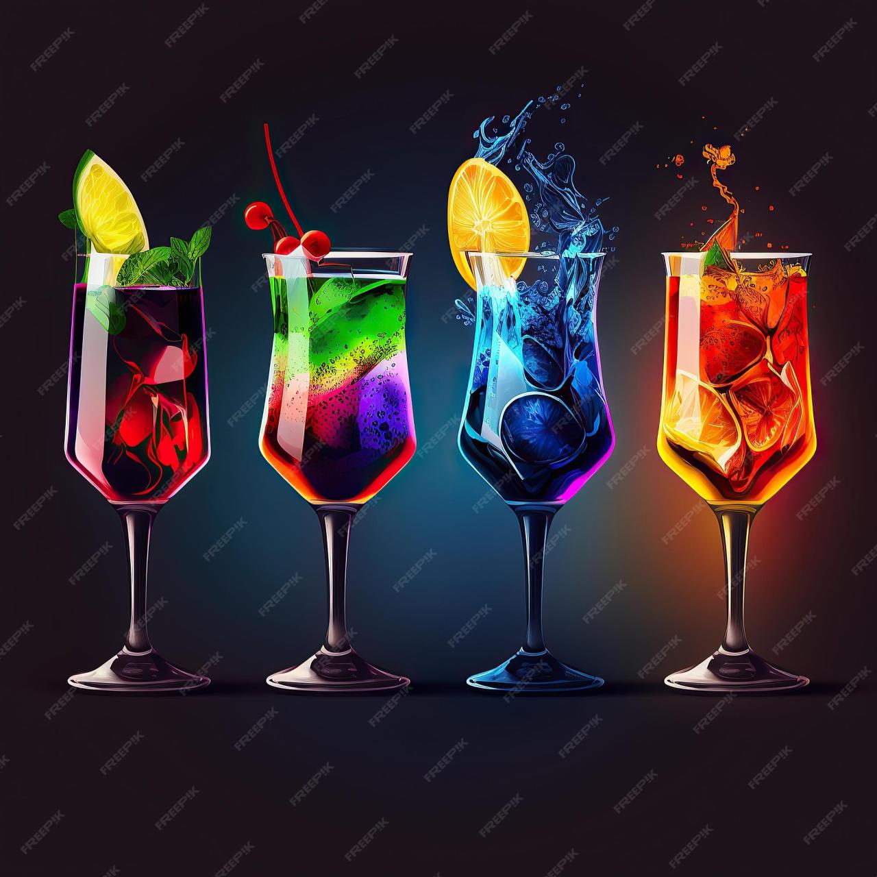 Premium Photo | Ai generated illustration Assorted cocktails on black ...