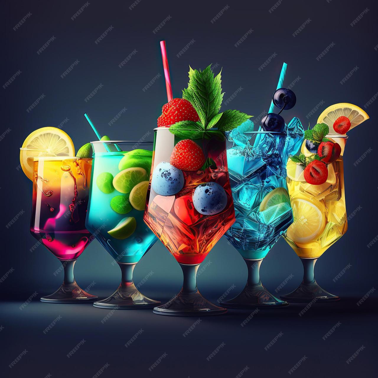Premium Photo | Ai generated illustration Assorted cocktails on black ...