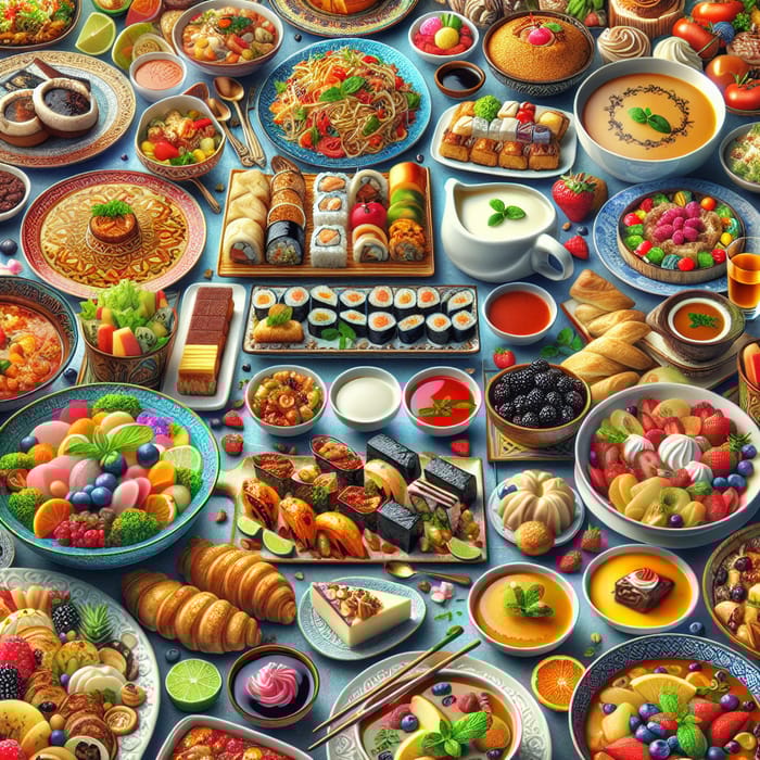 Delicious Global Dishes and Desserts Showcase | AI Art Generator | Easy ...