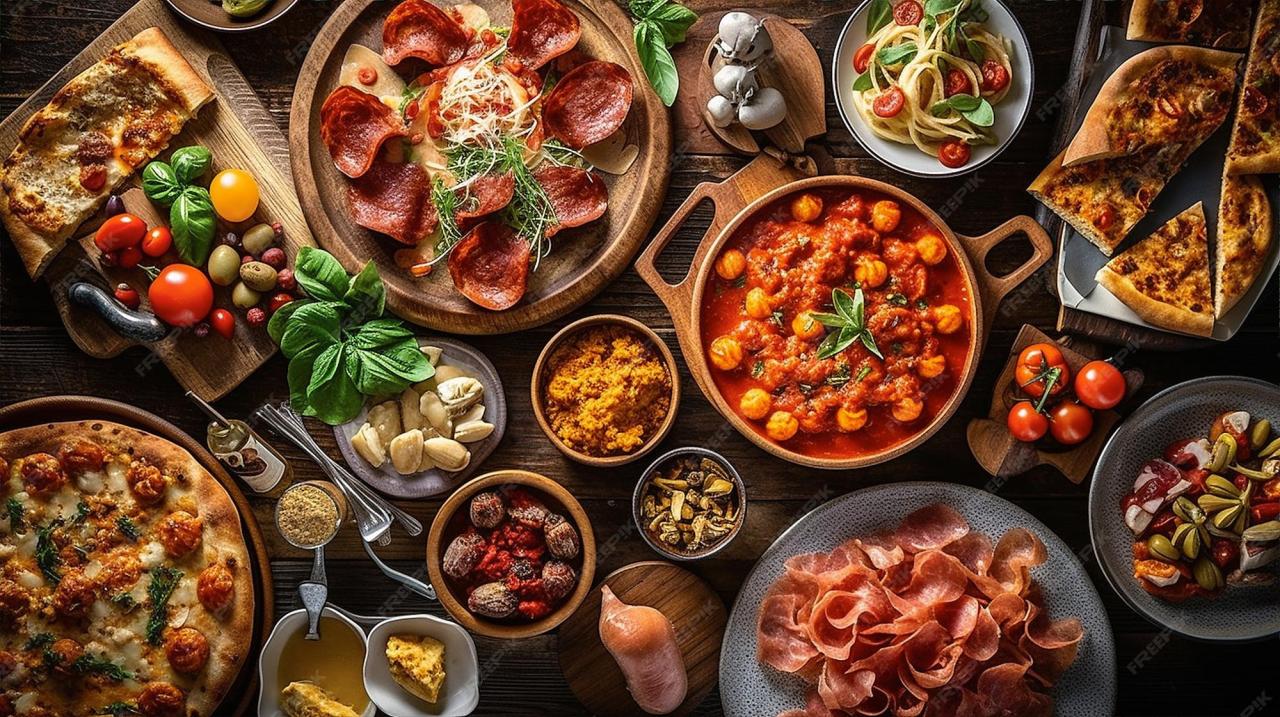 Generative ai illustration Hero shot of Traditional Italian dishes ...